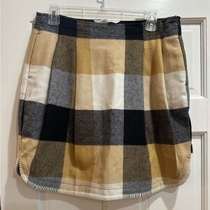 Woolrich Wool Skirt 6 Pencil Skirt Blanket Stitch Tan Black Plaid Lined